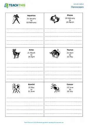 ESL will for predictions activity, writing horoscopes, note taking, pre-intermediate