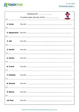 Future Simple activity, writing, speaking, predictions, group work, pre-intermediate