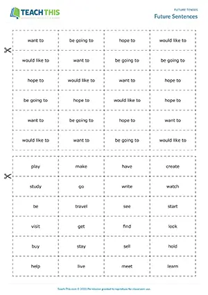 Future expressions games, pelmanism, forming sentences, group work, pre-intermediate