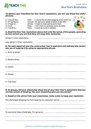 New Year's Resolutions Worksheet Preview