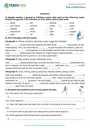 Gerunds and infinitives worksheet, matching, gap-fill, sentence completion, pair work, B1