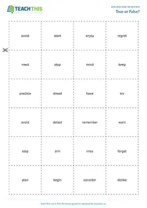 Gerunds and infinitives game, writing, speaking, guessing, group work, B2