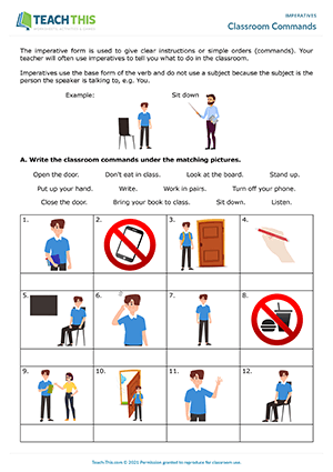 Classroom Commands Worksheet Preview
