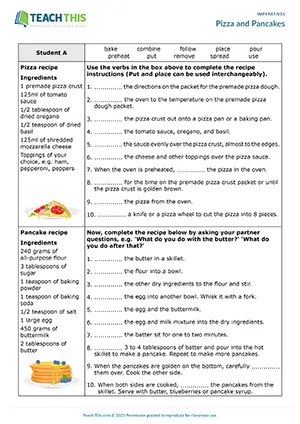 ESL Recipes Activity, upper-intermediate B2, gap-fill, asking and answering questions, group and pair work