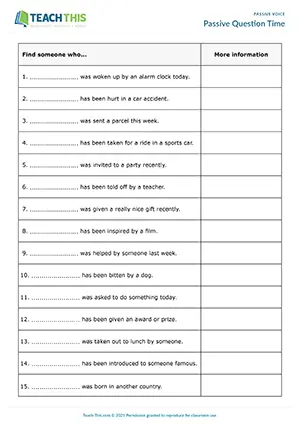 Passive voice find someone who activity for B1: present perfect and past simple passive Q&A