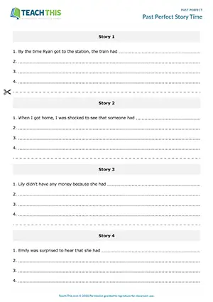 ESL past perfect activity for upper-intermediate B2: chain story writing, group writing, grammar and storytelling