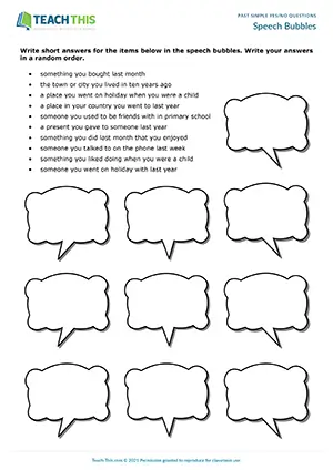 ESL did you questions activity for pre-intermediate A2: speech bubbles, guessing, pair work