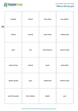 ESL past simple yes/no questions guessing game for pre-intermediate A2: asking Did you, team play