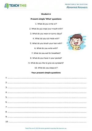 ESL Present Simple Questions Game worksheet preview for Pre-intermediate (A2): delayed answers with Wh questions