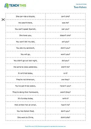 ESL Tag Question Games preview, Pre-intermediate A2, matching, pelmanism, pair work