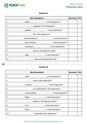 ESL There Is There Are Game preview, Elementary A1-A2, gap-fill, asking and answering questions, group and pair work