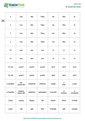ESL Verb to be Game preview, Beginner A1, sentence building, group work