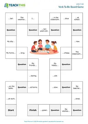 ESL Verb to be Board Game preview, Elementary A1-A2, forming sentences and questions from prompts, controlled and freer practice, group work