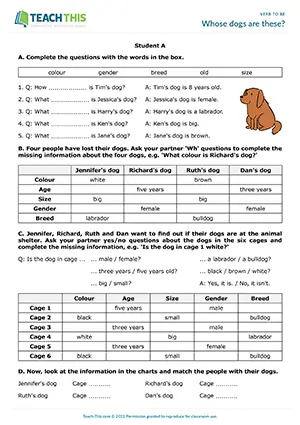 ESL Verb to be Activity preview, Pre-intermediate A2, information gaps, completing, asking and answering questions from prompts, matching, pair work