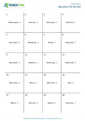 ESL Wh Questions Game preview, Intermediate B1, forming, asking and answering questions from prompts, group work