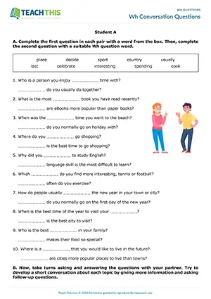 ESL Wh Questions Activity preview, Pre-intermediate A2, completing, asking and answering questions from prompts, group and pair work