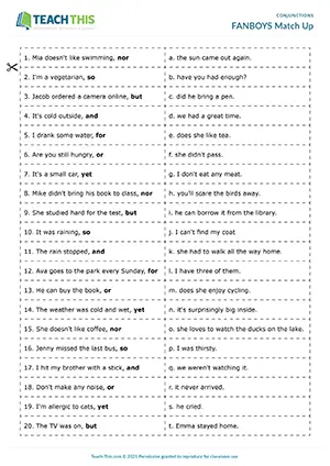 ESL coordinating conjunctions matching game preview pre-intermediate A2: matching, pelmanism, pair work