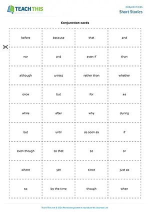 ESL conjunctions activity preview upper-intermediate B2: story writing, group work