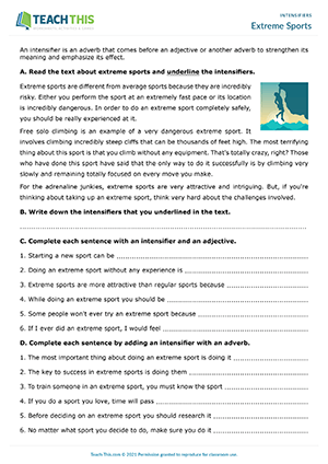 Extreme Sports Worksheet Preview