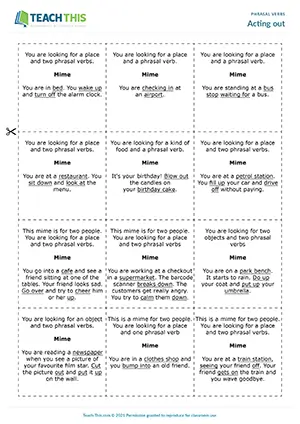 ESL Phrasal Verbs Game - Vocabulary: Miming, Guessing Vocabulary - Group Work - Intermediate (B1) - Acting out worksheet preview