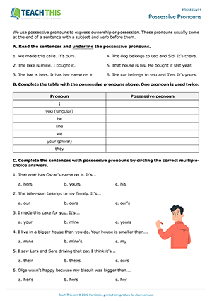 Possessive Pronouns Worksheet Preview