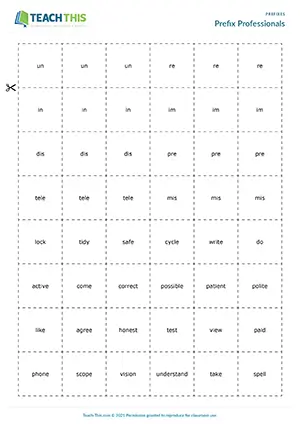 ESL prefixes games preview featuring vocabulary activities, pelmanism matching exercises, group work activities for intermediate B1 level students