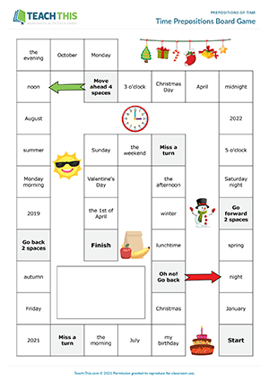 Time Prepositions Board Game Preview