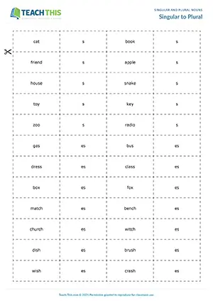 ESL singular to plural game preview for A2 showing group matching, sentence forming and plural endings